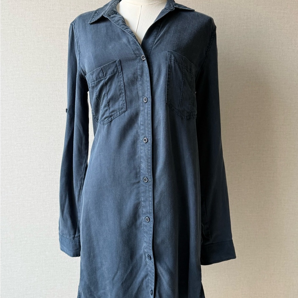 Andrea Jovine Tencel Chambray Blue Button Front Shirt Dress Tunic Size 4